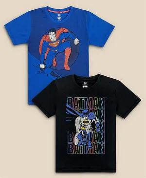 Kidsville Pack Of 2 Half Sleeves Batman And Superman Printed T Shirts - Black Blue