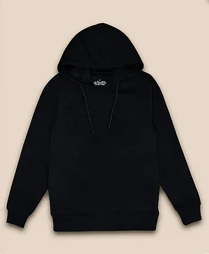 Kidsville Full Sleeves Solid Hooded Sweatshirt - Black