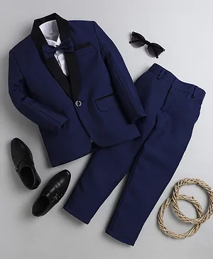 Jeet Ethnics Full Sleeves Checked Self Design 5 Piece Party Suit Set - Navy Blue