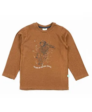 JusCubs Full Sleeves Skate In Outer Space Text & Astronaut Printed Tee - Brown