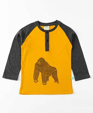 JusCubs Full Sleeves Abstract Design Gorilla Printed Tee - Honey Gold