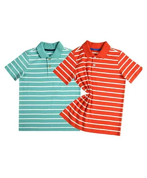Spunkies Pack Of 2 Half Sleeves Rugby Striped Polo Tees - Red & Blue