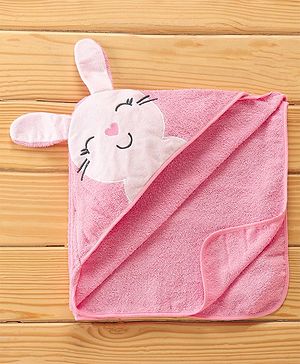 Babyhug Terry Cotton Knit Hooded Towel Bunny Applique - Pink