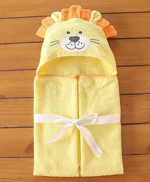 Babyhug Terry Lion Embroidery Hodded Towel - Yellow