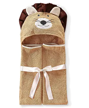 Babyhug Terry Lion Embroidery Hodded Towel - Brown