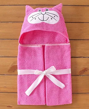Babyhug Terry  Cat Embroidery Hooded Towel - Pink