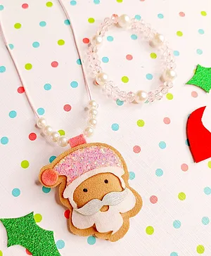 Little Tresses Christmas Theme Santa Pendant & Beaded Bracelet - Light Pink