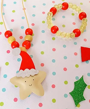 Little Tresses Christmas Theme Santa Star Pendant & Bracelet Set - Red & Yellow