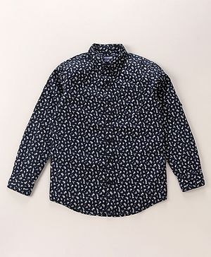 Pine Kids Cotton Full Sleeves Shirt With Sleeve Turn Up Floral Print - Navy Blue
