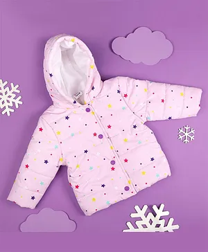 Kicks & Crawl  Full Sleeves Seamless Stars Printed Hooded Puffer Jacket - Lilac