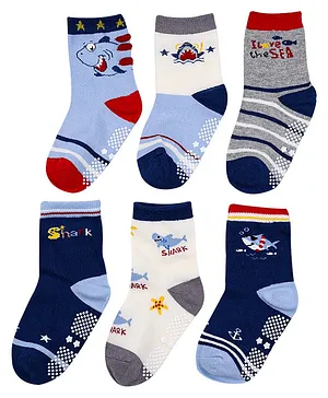 Footprints Pack Of 6 Pairs Organic Cotton Unisex Anti Skid Space Theme Design Socks - Multi Colour
