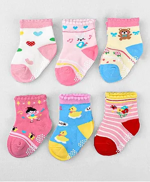 Footprints Pack Of 6 Pairs Organic Cotton Unisex Anti Skid Socks - Multi Colour
