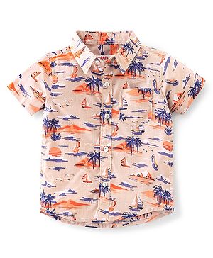 Babyhug Cotton Half Sleeve Shirt Boat Print - Off White