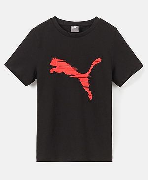 PUMA Cotton Knit Half Sleeves Cat Logo Tee -  Black