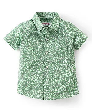 Babyhug 100% Cotton Woven Half Sleeve Floral Print Shirt - Lime Green