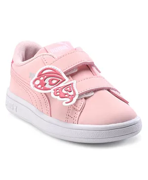 Puma Smash V2 Bfly V Inf Casual Shoes Velcro Closure Butterfly Patch - Almond Blossom Sunset Pink Silver