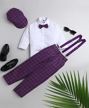 Jeet Ethnics Full Sleeves Window Pane Checked 5 Piece Party Suit - Purple