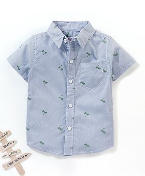 Babyhug Cotton Half Sleeves Palm Tree Printed Shirt - Blue