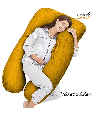 Angel Mommy Luxurious Imported Velvet U Shape Pregnancy Pillow - Gold