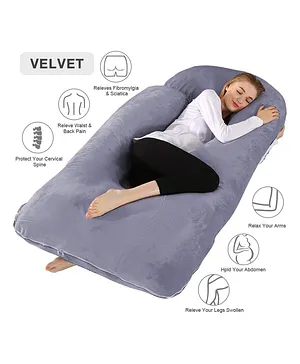 Angel Mommy Super Comfert J Shape Pregnancy Pillow with Velvet Zippered Cover, Large Pack of 1 - Grey