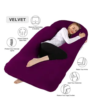Angel Mommy Super Comfort J Shape Pregnancy Pillow with Velvet Zippered Cover, Large Pack of 1 - Purple