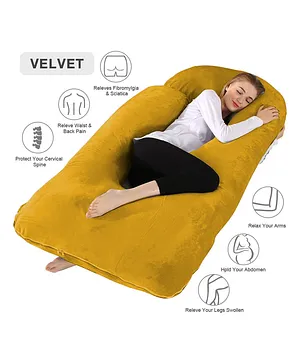 Angel Mommy Super Comfort J Shape Pregnancy Pillow with Velvet Zippered Cover, Large Pack of 1 - Gold