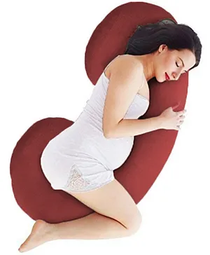 Angel Mommy Full Body C Shaped Pillow Body Pillow with 100%  PolyCotton Zippered Cover for Pregnant Women Pack of 1 - Maroon
