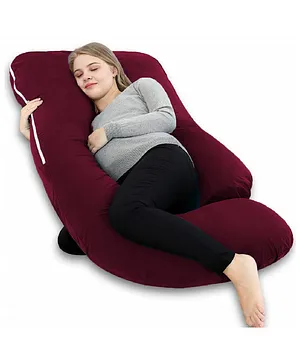 Angel Mommy Stylish-Multifunctional U Shape Pillow/Pregnancy Pillow with Jersey Cotton Cover for Pregnant Women - Maroon
