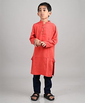 Tales & Stories Full Sleeves Solid Kurta - Red