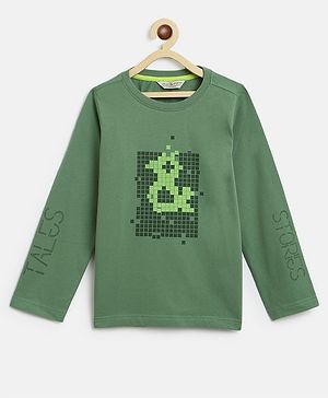 Tales & Stories Full Sleeves Bird Block Design Printed  Regular Fit Printed Tee - Olive Green