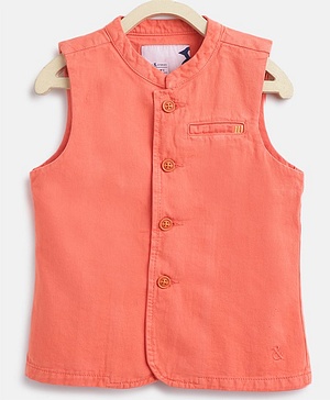 Tales & Stories Sleeveless Solid Waistcoat - Orange
