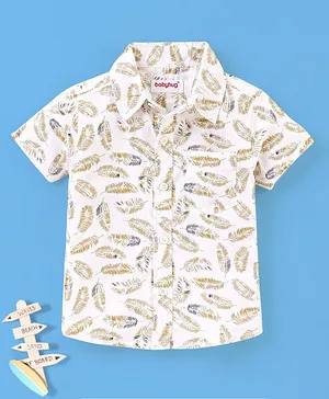 Babyhug 100% Cotton Half Sleeves Shirt Leaf Print - White
