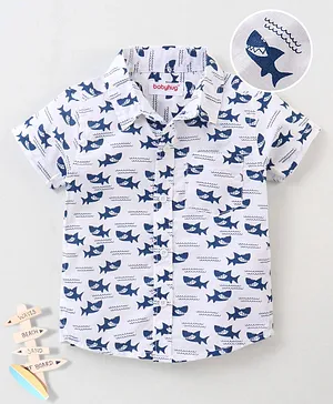 Babyhug 100% Cotton Half Sleeves Shirt Shark Print - White