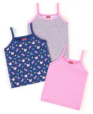Babyhug 100% Cotton Sleeveless Slips Butterfly & Hearts Print Pack of 3- Pink & Blue