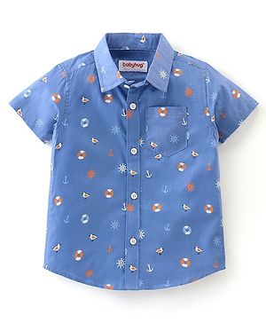 Babyhug 100% Cotton Half Sleeves Bird Print Shirt - Blue
