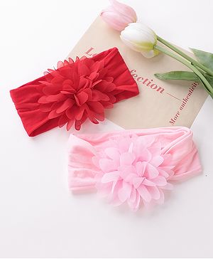 Babyhug Free Size Headbands with Flower Applique Pack of 2 - Pink & Red