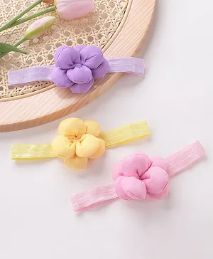 Babyhug Headbands with Flower Applique Free Size Pack of 3 - Pink Yellow & Purple