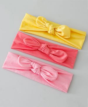 Babyhug Free Size Headbands with Bow Applique Pack of 3 - Pink & Yellow