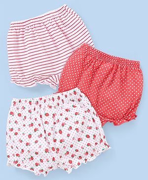 Babyhug Cotton Knit Bloomers Polka Dots & Strawberry Print Pack of 3 - Pink White & Red