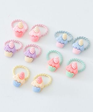 Babyhug Free Size Hair Rubber Bands Cupcake Design Pack of 10- Multicolor