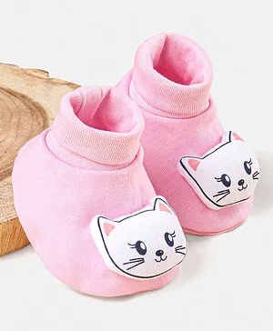 Babyhug 100 % Cotton Booties Kitty Patch- Pink