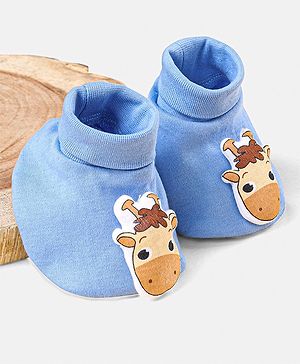 Babyhug 100 % Cotton Booties Horse Patch- Blue