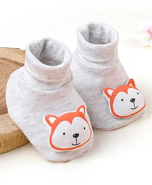 Babyhug Cotton Booties Fox Patch- Grey