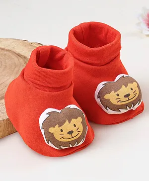 Babyhug 100 % Cotton Booties Lion Patch- Orange