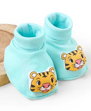 Babyhug 100% Cotton Knit Booties Tiger Print - Blue