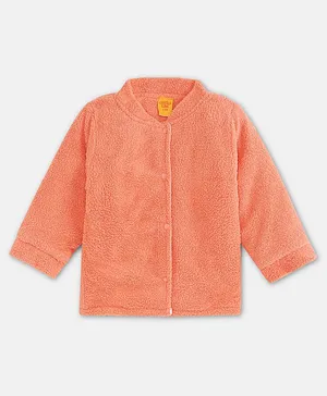 Cuddles for Cubs Full Sleeves Faux Fur Detail Warmcub Theme Fleece Jacket - Orange