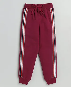 DEAR TO DAD Full Length Striped Side Tape Joggers - Maroon