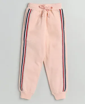 DEAR TO DAD Full Length Striped Side Tape Joggers - Peach