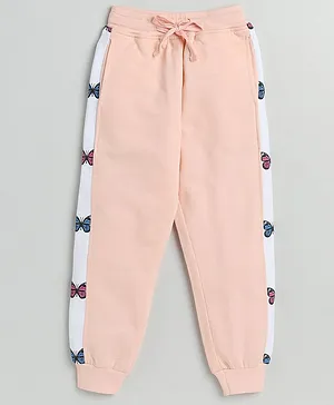 DEAR TO DAD Butterfly Placement Printed Jogger Pants - Peach