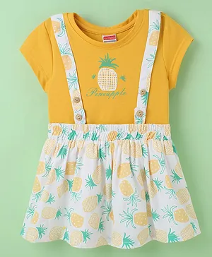 Twetoons Cotton Lycra Skirt with Half Sleeves Inner Top Pineapple Print - Yellow